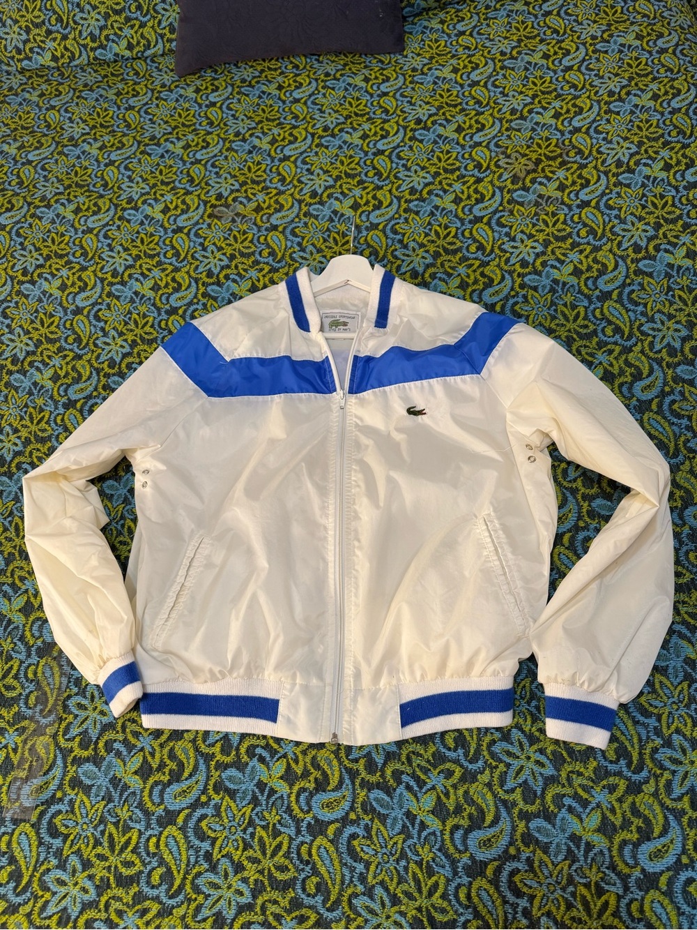 Lacoste White and Blue Retro Zip-Front Track Jacket